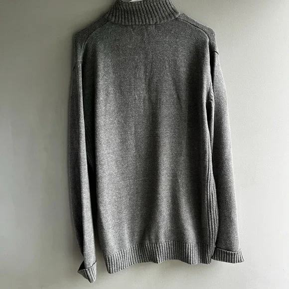Mens Polo Long Sleeve Pull Over 1/4 Zip Sweater Gray Size Large Academia - Picture 7 of 7